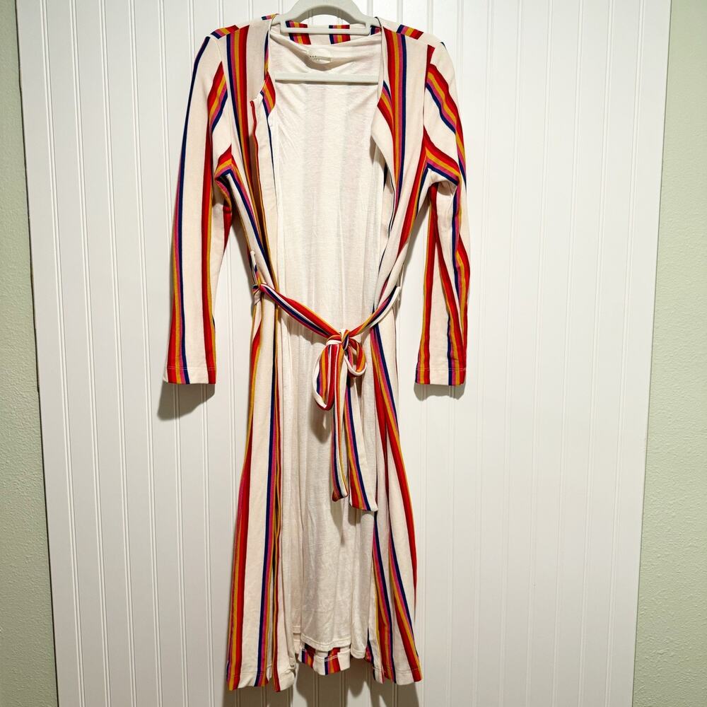 Dee Elly Rainbow Striped Belted Long Cardigan Size Small